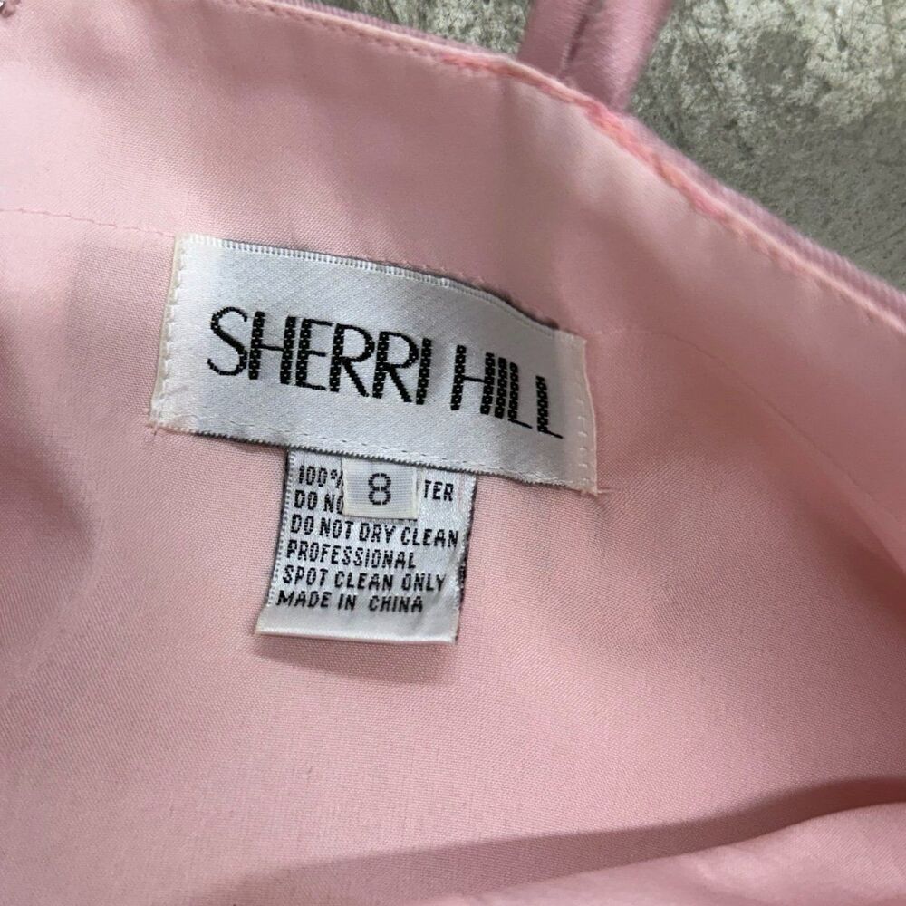 Sherri Hill eyelet lace satin coquette pink plunge neck prom homecoming dress - Picture 4 of 9